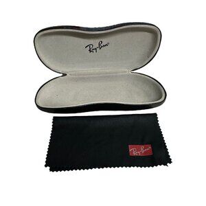 Genuine Ray Ban Hard Clamshell Eyeglasses‎ Case Black Faux Leather + Lens Cloth